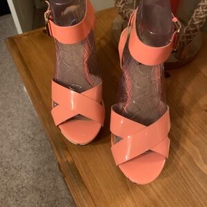 Forever 21 Elegant Coral Strappy wedge Sandals with palm trees